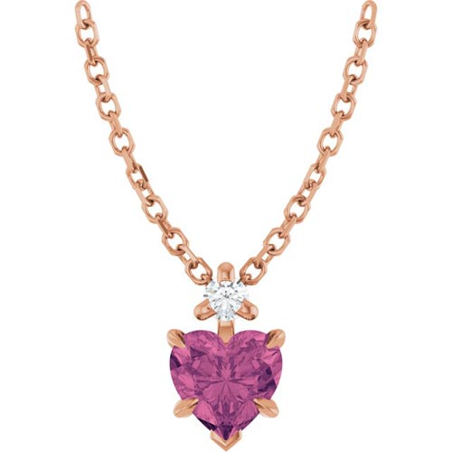 14k Rose Gold Pink Tourmaline Heart and Diamond Necklace
