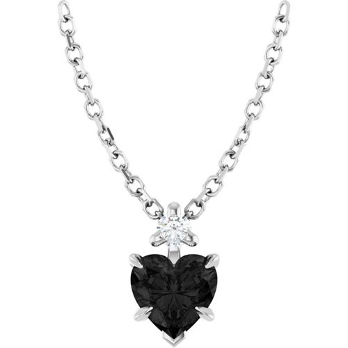 14k White Gold Black Onyx Heart and Diamond Necklace