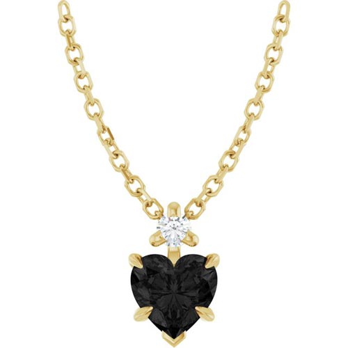 14k Yellow Gold Black Onyx Heart and Diamond Necklace