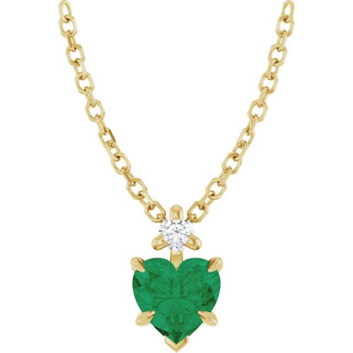 14k Yellow Gold Lab-created Emerald Heart and Diamond Necklace