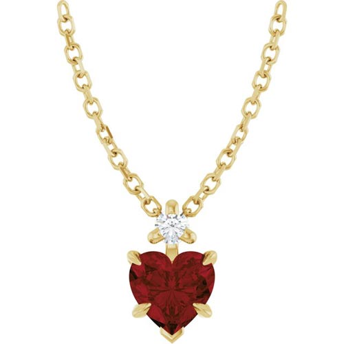 14k Yellow Gold Garnet Heart and Diamond Necklace