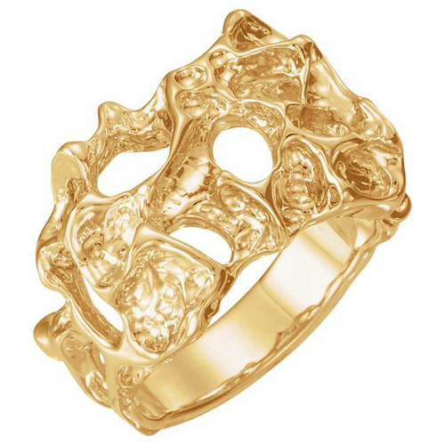 14k Yellow Gold Men's Nugget Ring with Cut-out Accents