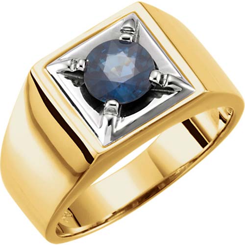 14k Two-tone Gold Men's 1.5 ct Blue Sapphire Ring