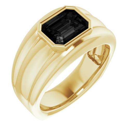 14k Yellow Gold Men's 1.8 ct Black Onyx Bezel Set Ring