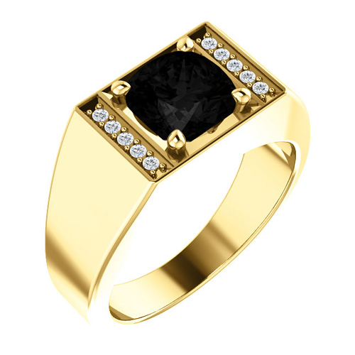 14kt Yellow Gold Men's Cushion Onyx and Diamond Ring