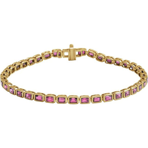 14k Yellow Gold Emerald-cut Pink Tourmaline Line Bracelet