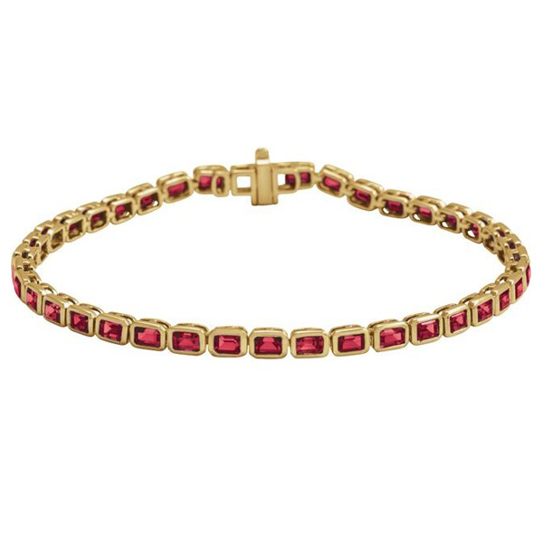 14k Yellow Gold Emerald-cut Lab-Grown Ruby Bracelet