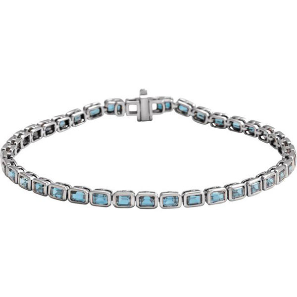 14k White Gold 8.5 ct Emerald-cut Sky Blue Topaz Bezel Bracelet
