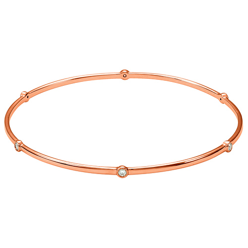 14k Rose Gold 1/4 ct tw Diamond Bezel Station Slip-on Bangle Bracelet