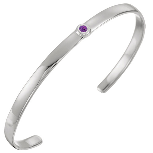 14k White Gold 1/10 ct Amethyst Bezel Cuff Bracelet