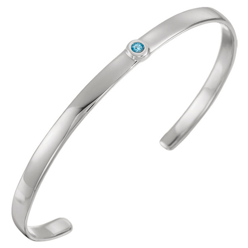 Sterling Silver 1/10 ct Aquamarine Bezel Cuff Bracelet