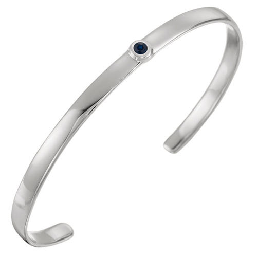 Sterling Silver 1/10 ct Blue Sapphire Bezel Cuff Bracelet