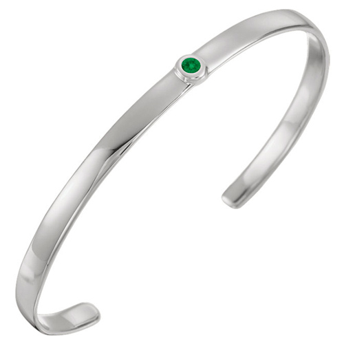 14k White Gold 1/10 ct Emerald Bezel Cuff Bracelet