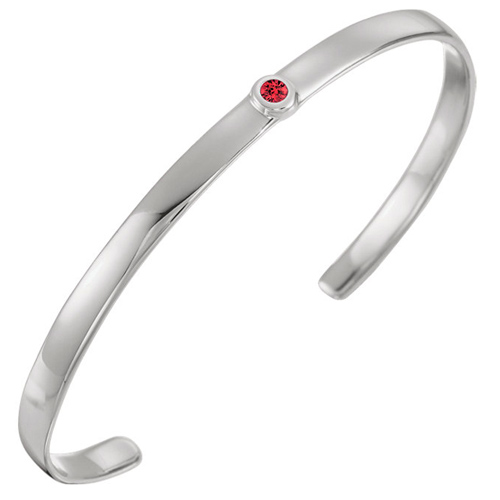 Sterling Silver 1/10 ct Ruby Bezel Cuff Bracelet