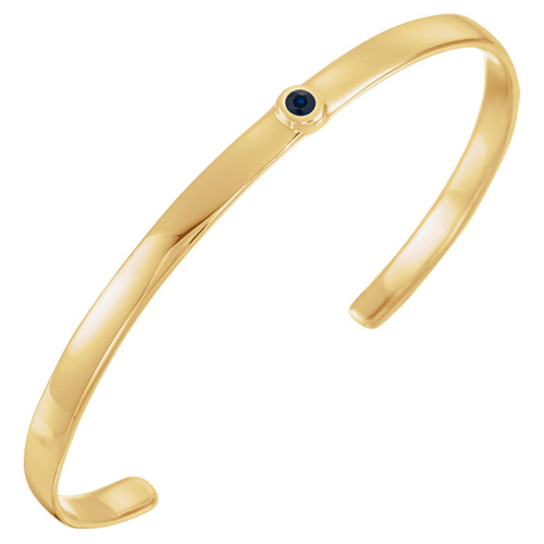 14k Yellow Gold 1/10 ct Blue Sapphire Bezel Cuff Bracelet