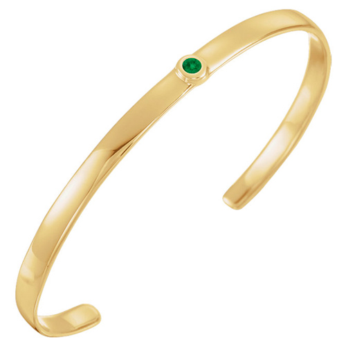 14k Yellow Gold 1/10 ct Emerald Bezel Cuff Bracelet