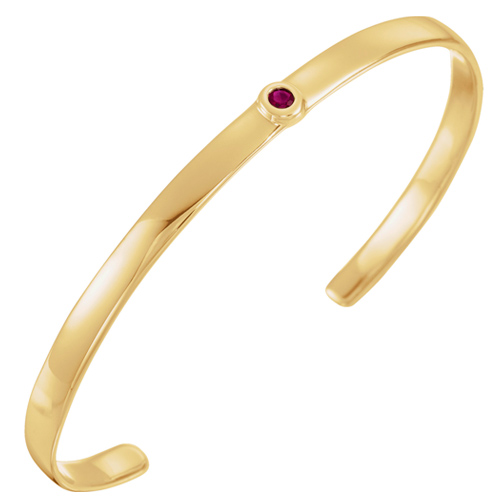 14k Yellow Gold 1/10 ct Ruby Bezel Cuff Bracelet
