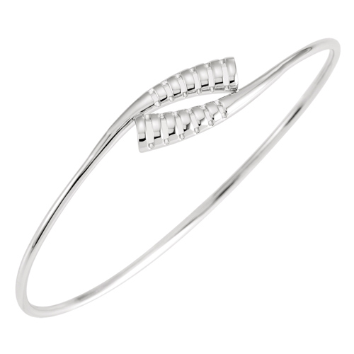 Sterling Silver Bypass Bangle Bracelet with Grooves