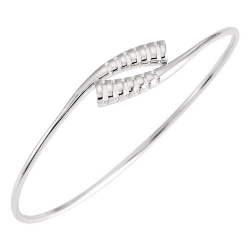 14k White Gold Bypass Bangle Bracelet with Grooves