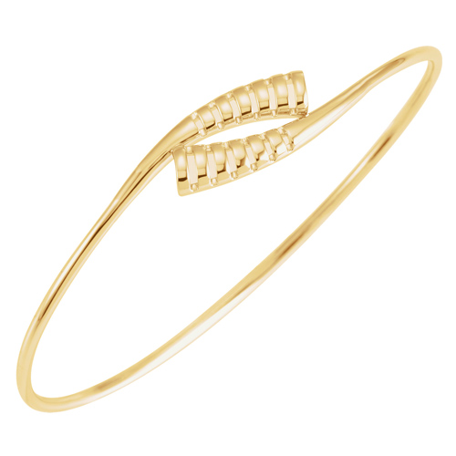 14k Yellow Gold Bypass Bangle Bracelet with Grooves