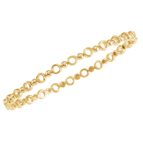 14k Yellow Gold Bead and Circle Geometric Bangle Bracelet