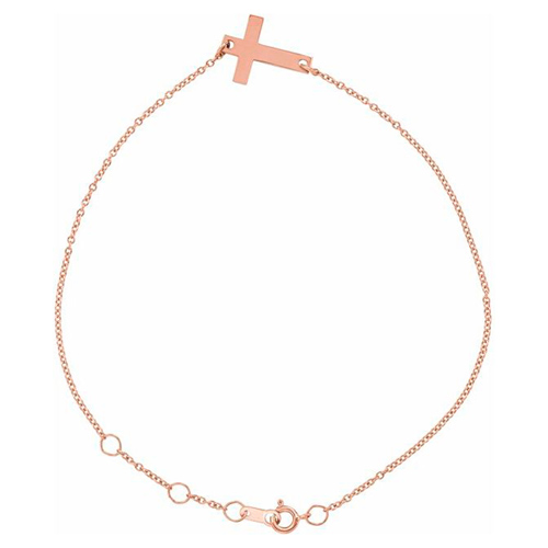 14k Rose Gold Sideways Cross Charm Adjustable Bracelet