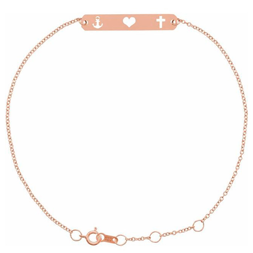 14k Rose Gold Faith Hope Love Bar Bracelet