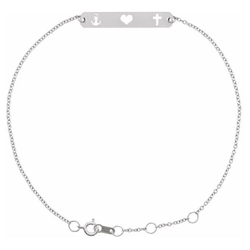 14k White Gold Faith Hope Love Bar Bracelet