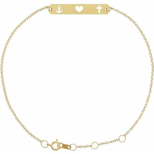 14k Yellow Gold Faith Hope Love Bar Bracelet