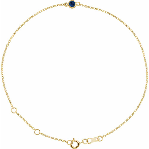 14k Yellow Gold 3mm Blue Sapphire Bezel-Set Solitaire Adjustable Cable Link Bracelet