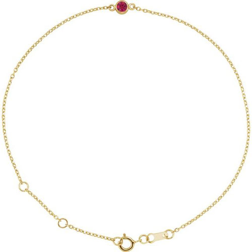 14k Yellow Gold 3mm Ruby Bezel-Set Solitaire Adjustable Cable Link Bracelet