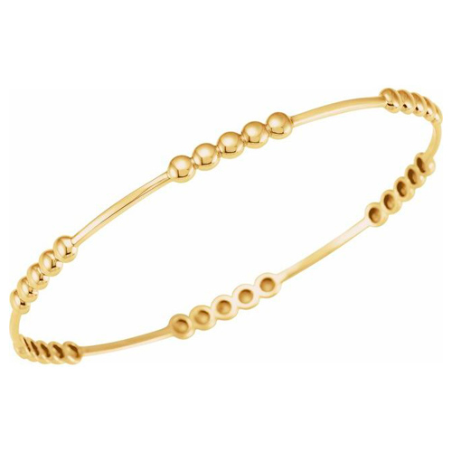 14k Yellow Gold Beaded Station Bangle Bracelet  7.75in