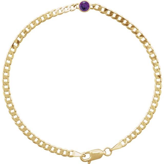 14k Yellow Gold .20 ct Amethyst Curb Link Bracelet 7in