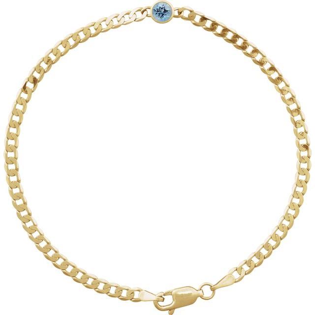 14k Yellow Gold .25 ct Aquamarine Curb Link Bracelet 7in