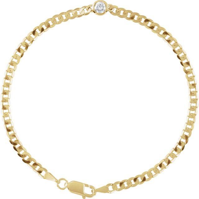 14k Yellow Gold .20 ct Diamond Curb Link Bracelet 7in