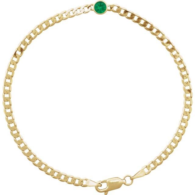 14k Yellow Gold .30 ct Round Emerald Curb Link Bracelet 7in