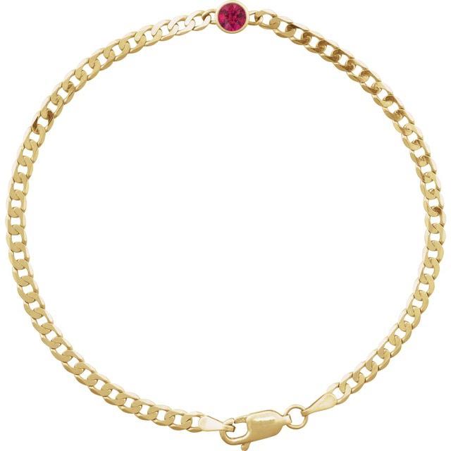 14k Yellow Gold .30 ct Ruby Curb Link Bracelet 7in