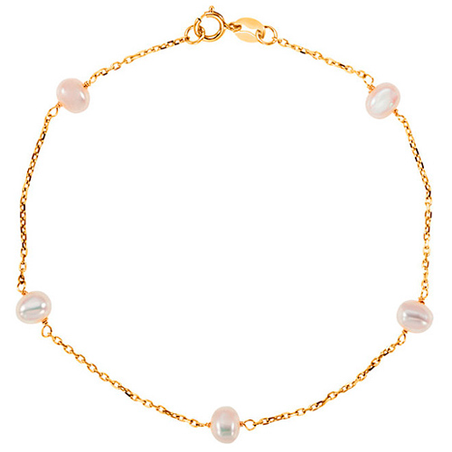 14k Yellow Gold 4.2mm Freshwater Cultured Pearl Station Bracelet 7in
