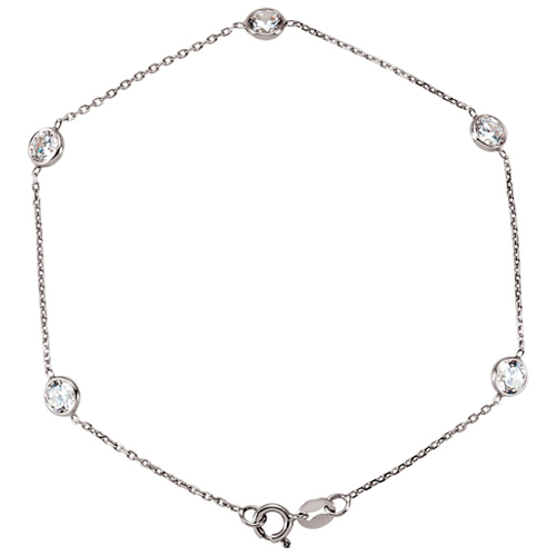 14k White Gold Cubic Zirconia Five Station Bracelet