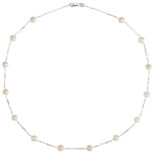 Sterling Silver Freshwater Cultured Pearl Station Necklace 18in