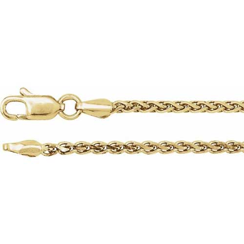 14k Yellow Gold 7in Wheat Chain Bracelet 2mm