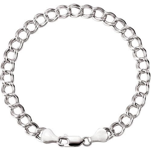 Sterling Silver Hollow Curb Link Charm Bracelet 7in