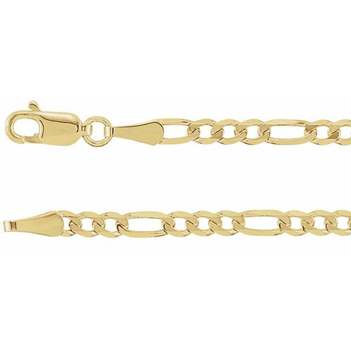 14k Yellow Gold 7in Figaro Chain Link Bracelet 3mm Thick
