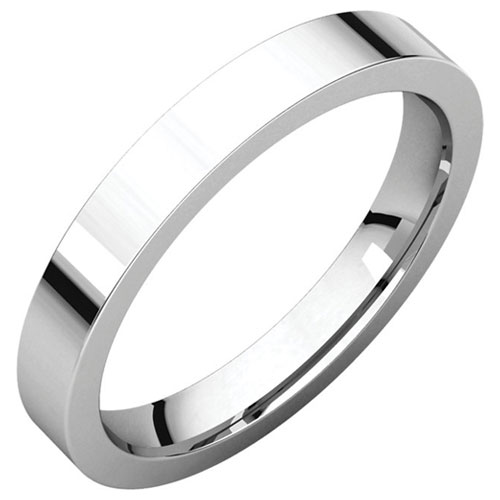 14k White Gold 3mm Comfort Fit Flat Wedding Band