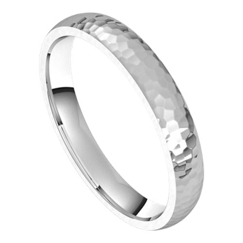 Platinum Comfort Fit Wedding Band with Hammered Finish 3mm