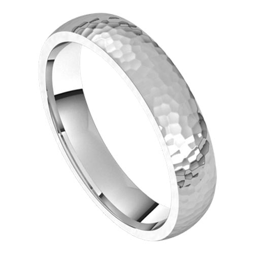 Platinum Comfort Fit Wedding Band with Hammered Finish 4mm