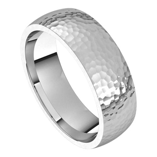 Platinum Comfort Fit Wedding Band with Hammered Finish 6mm
