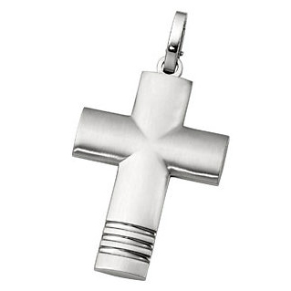 Stainless Steel 2in Grooved Cross Pendant