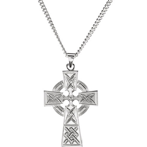 Sterling Silver 1 1/4in Celtic Cross with 24in Curb Chain