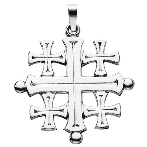 14k White Gold Fancy Jerusalem Cross Pendant 1in
